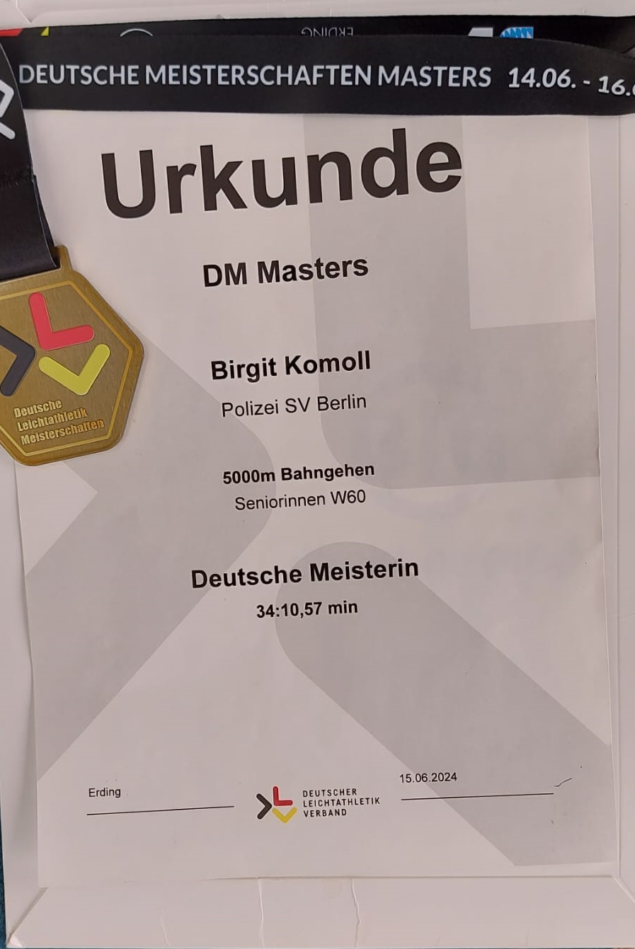 DM Masters Erding Urkunde Birgit 5000mGehen